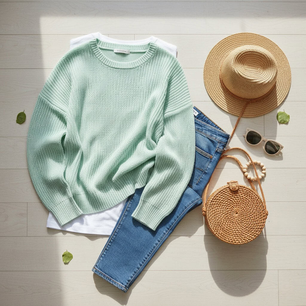 Stylizacja z miętowym ubraniem na wiosnę i lato